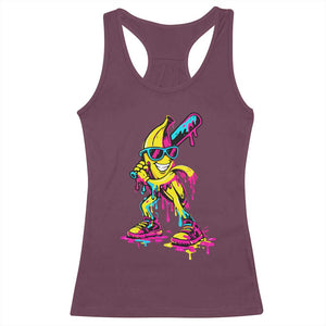 Funny Banana Baseball Drip Ice Cream Splatter Racerback Tank Top TS11 Maroon Print Your Wear