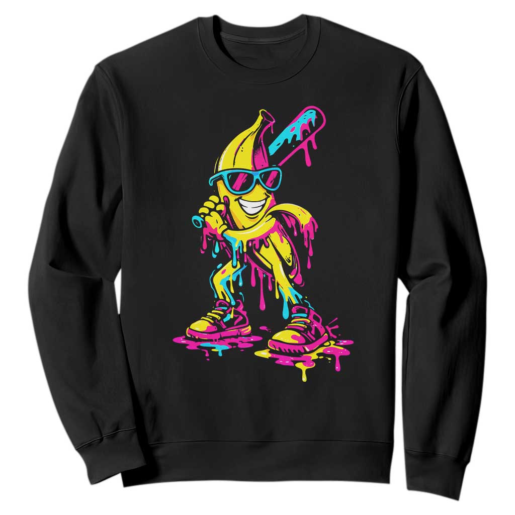 Funny Banana Baseball Drip Ice Cream Splatter Sweatshirt TS11 Black Print Your Wear