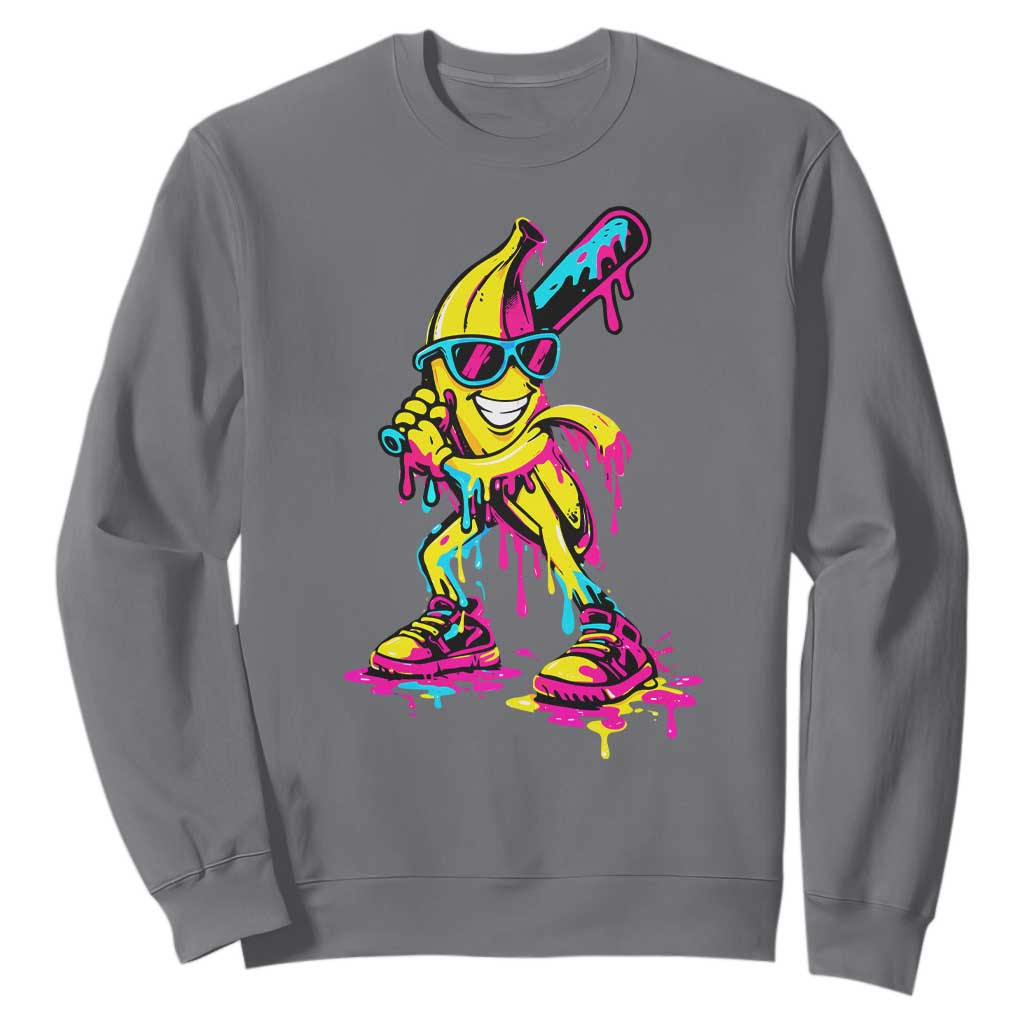 Funny Banana Baseball Drip Ice Cream Splatter Sweatshirt TS11 Charcoal Print Your Wear