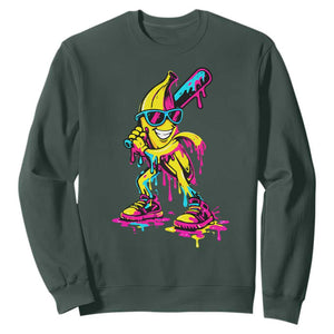 Funny Banana Baseball Drip Ice Cream Splatter Sweatshirt TS11 Dark Forest Green Print Your Wear