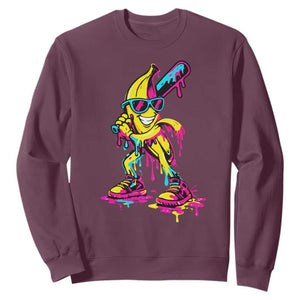 Funny Banana Baseball Drip Ice Cream Splatter Sweatshirt TS11 Maroon Print Your Wear