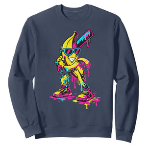 Funny Banana Baseball Drip Ice Cream Splatter Sweatshirt TS11 Navy Print Your Wear