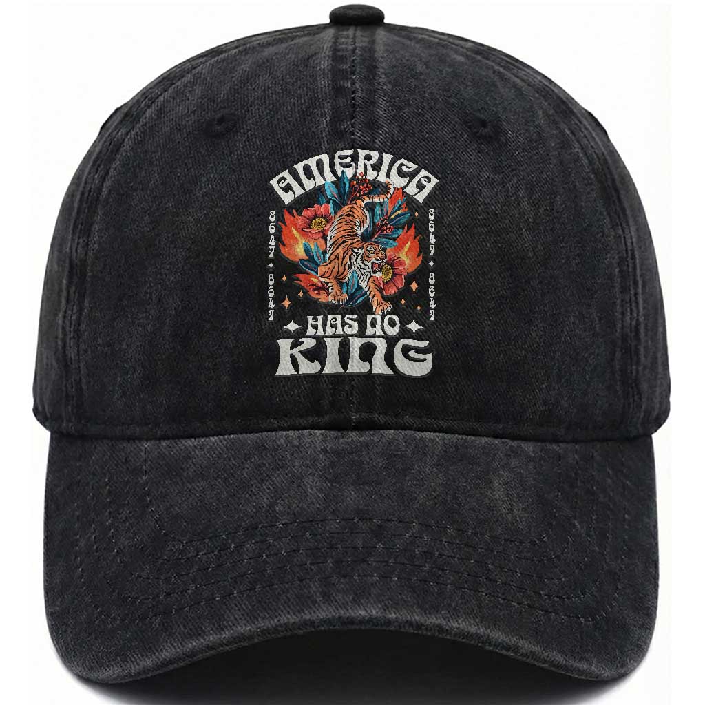 Funny America Has No King 8647 Washed Cotton Baseball Cap Vintage Boho Orange Tiger TS11 Print Your Wear