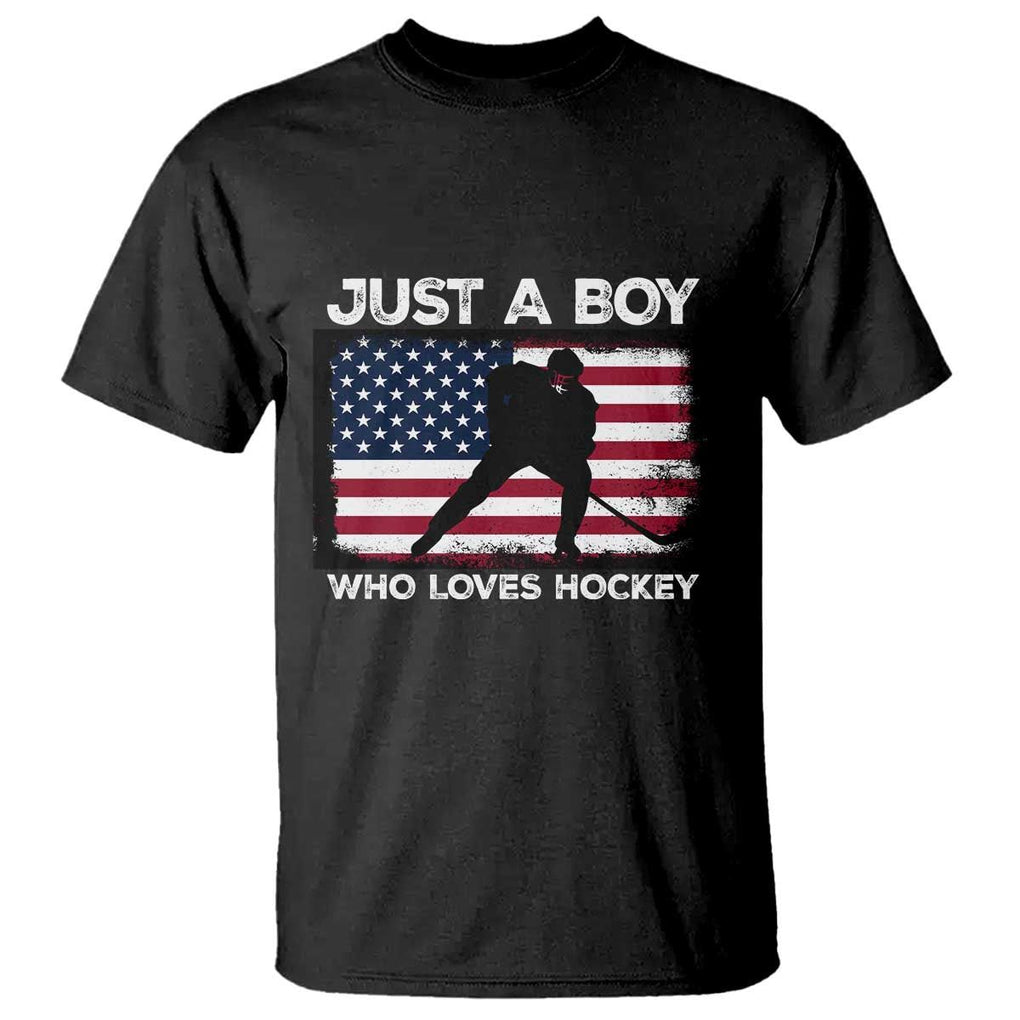 Ice Hockey Lover T Shirt Just A Boy Who Loves Hockey USA Flag TS11 Black Print Your Wear