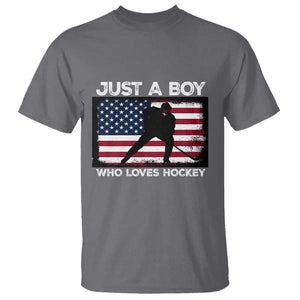 Ice Hockey Lover T Shirt Just A Boy Who Loves Hockey USA Flag TS11 Charcoal Print Your Wear