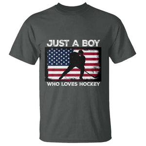 Ice Hockey Lover T Shirt Just A Boy Who Loves Hockey USA Flag TS11 Dark Heather Print Your Wear