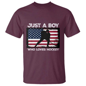 Ice Hockey Lover T Shirt Just A Boy Who Loves Hockey USA Flag TS11 Maroon Print Your Wear