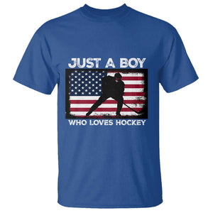 Ice Hockey Lover T Shirt Just A Boy Who Loves Hockey USA Flag TS11 Royal Blue Print Your Wear