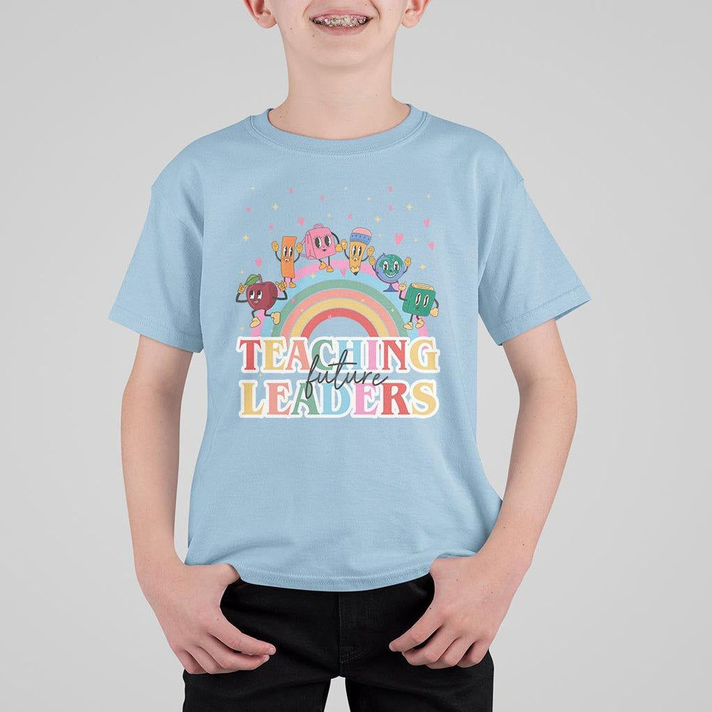 Teacher T Shirt For Kid Teaching Future Leaders Retro Groovy Education Back To School TS11 Light Blue Print Your Wear
