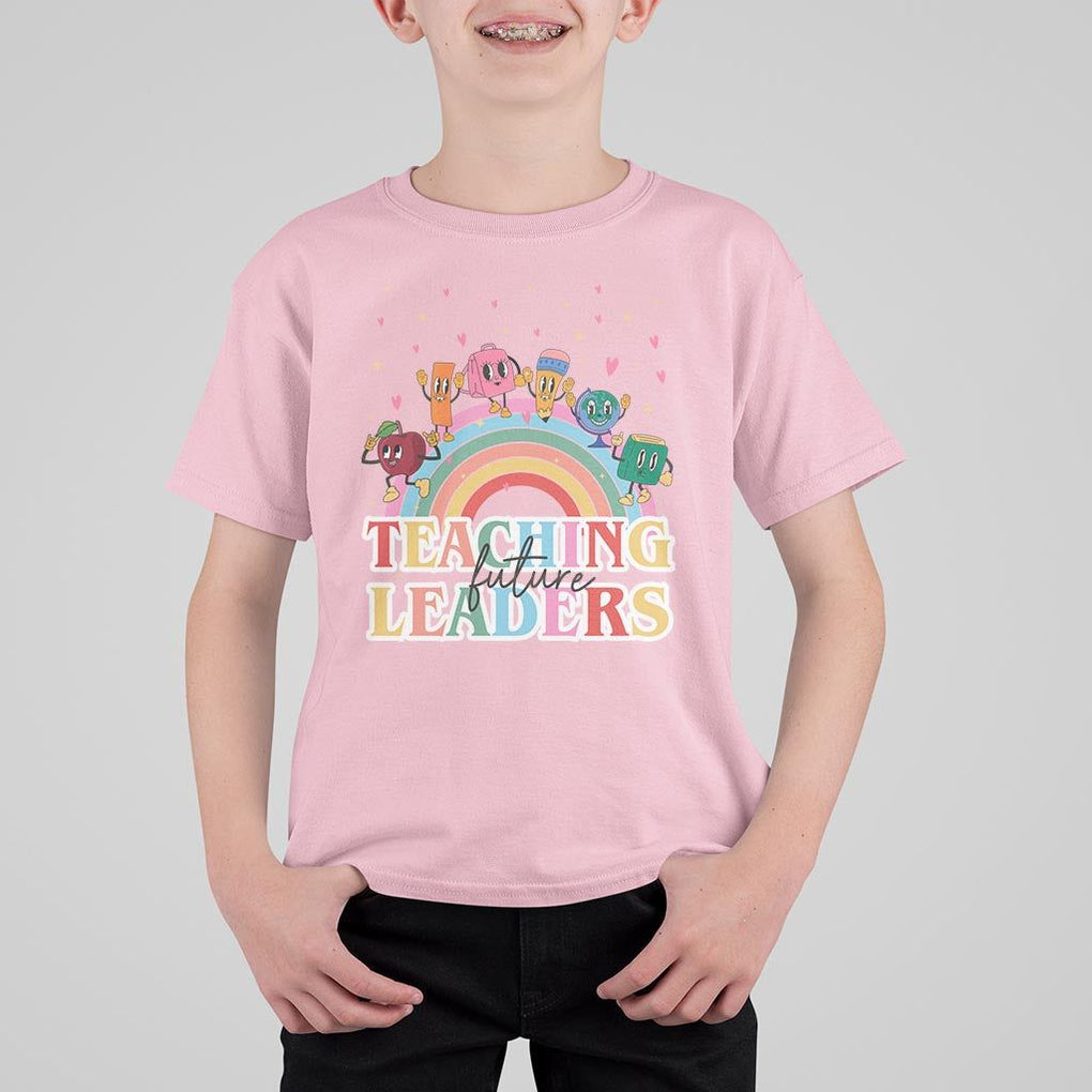 Teacher T Shirt For Kid Teaching Future Leaders Retro Groovy Education Back To School TS11 Light Pink Print Your Wear