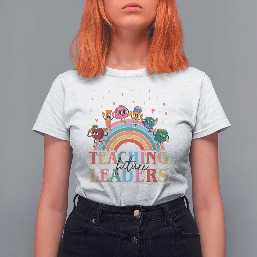 Teacher T Shirt For Women Teaching Future Leaders Retro Groovy Education Back To School TS11 White Print Your Wear