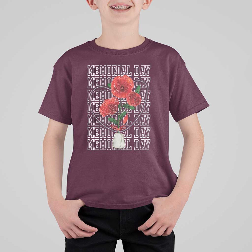 Decoration Day T Shirt For Kid Memorial Day Red Poppy Flower TS11 Maroon Print Your Wear