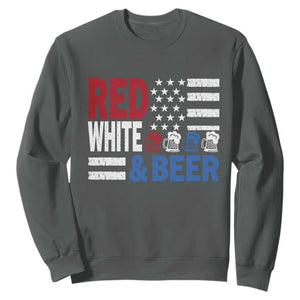 Funny American Drinking Sweatshirt Red White And Beer 4th Of July USA Flag TS11 Dark Heather Print Your Wear