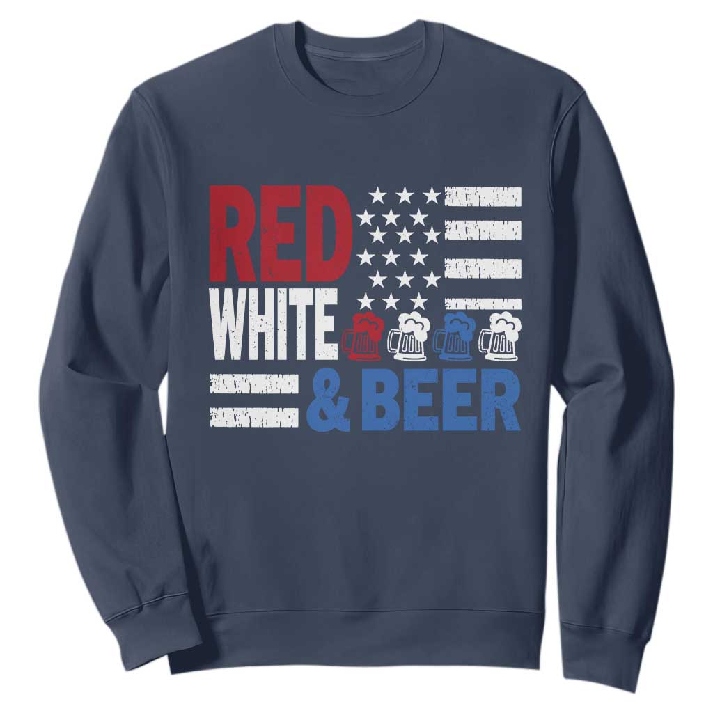 Funny American Drinking Sweatshirt Red White And Beer 4th Of July USA Flag TS11 Navy Print Your Wear