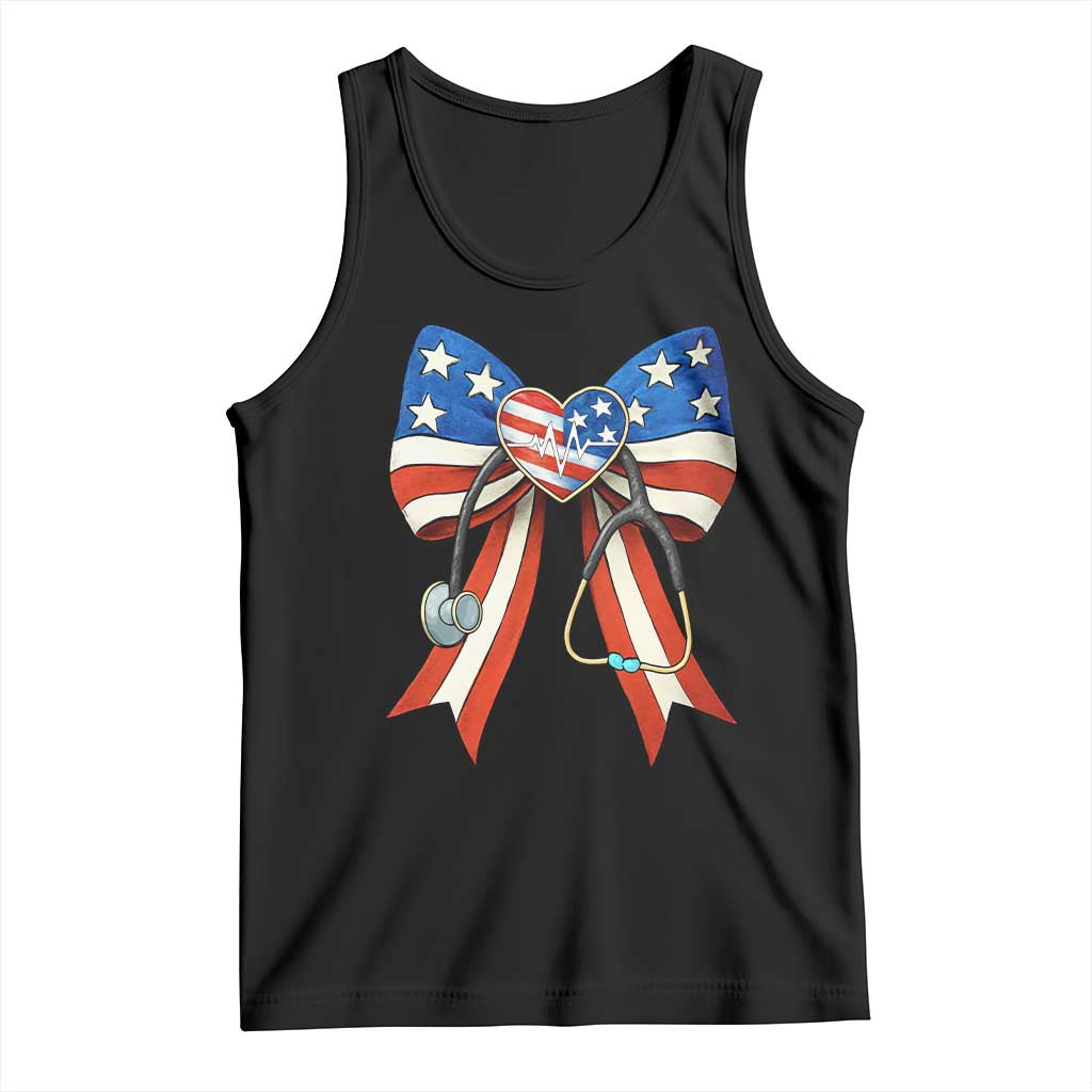Funny 4th Of July Nurse American Flag Coquette Bow Tank Top TS11 Black Print Your Wear