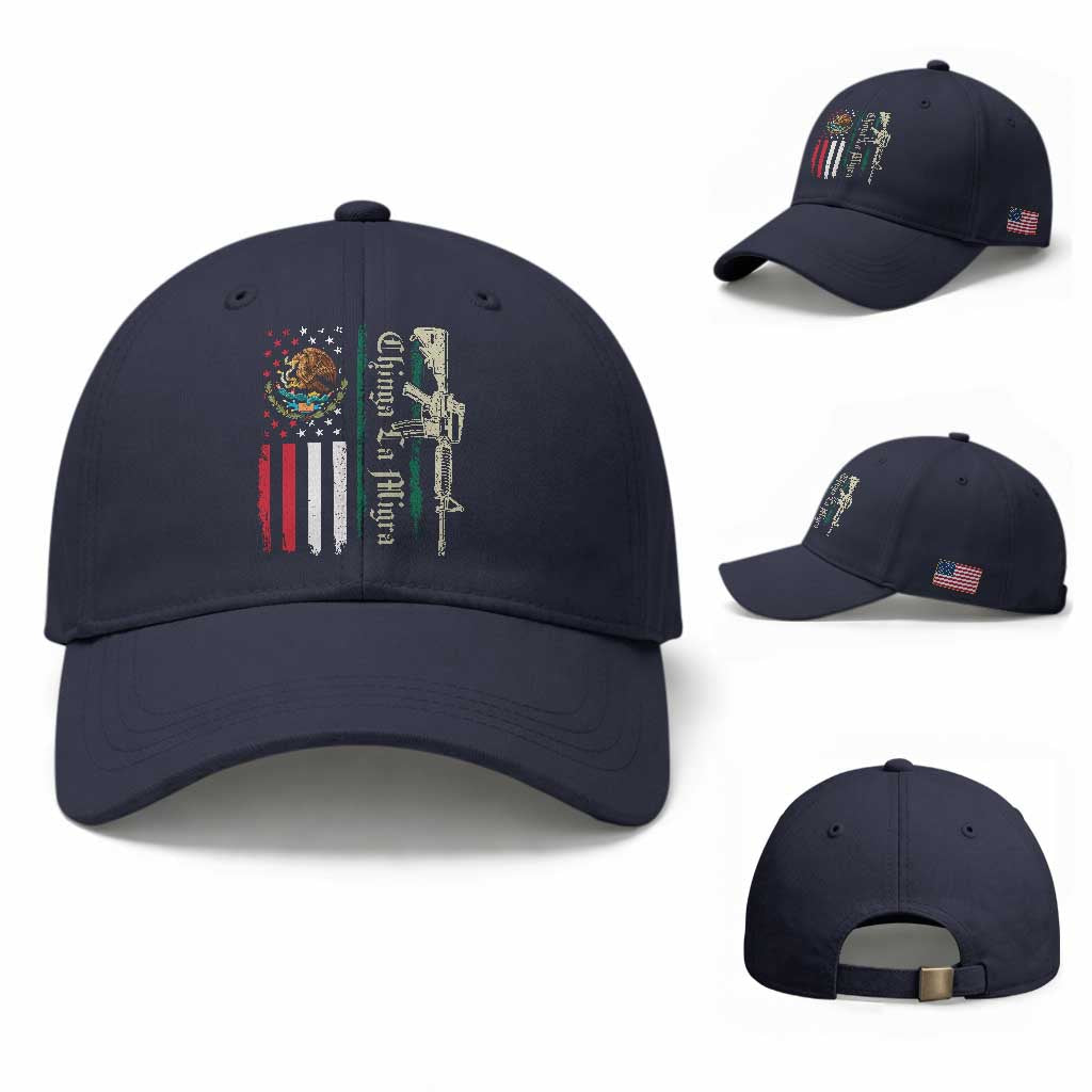 Funny Chinga La Migra Baseball Cap Gun Vintage Mexican Flag TS11 Baseball Cap Universal Fit Navy Print Your Wear