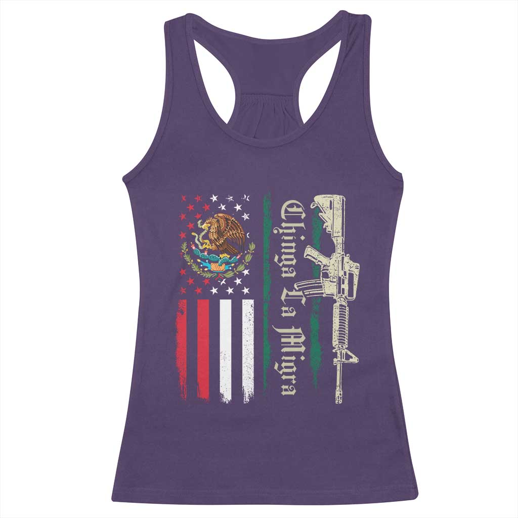 Funny Chinga La Migra Racerback Tank Top Gun Vintage Mexican Flag TS11 Purple Print Your Wear
