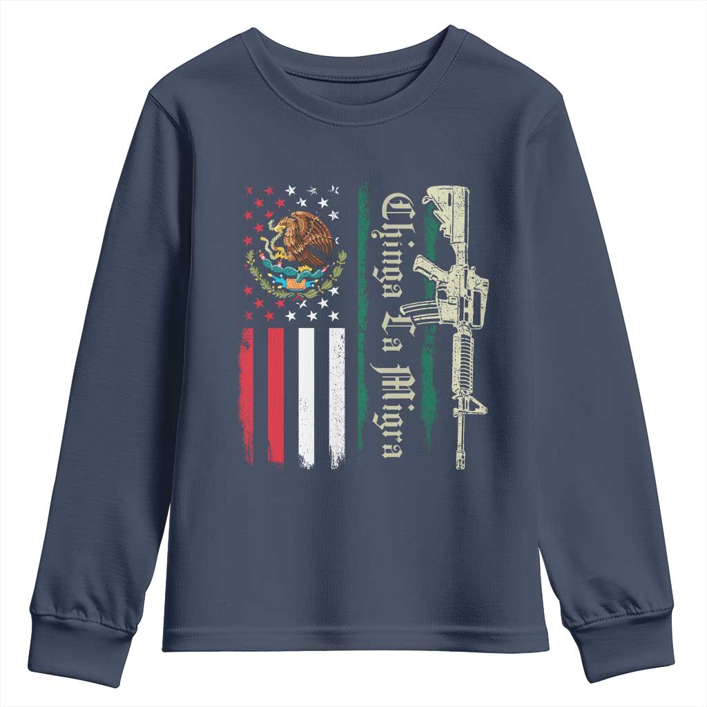 Funny Chinga La Migra Youth Sweatshirt Gun Vintage Mexican Flag TS11 Navy Print Your Wear
