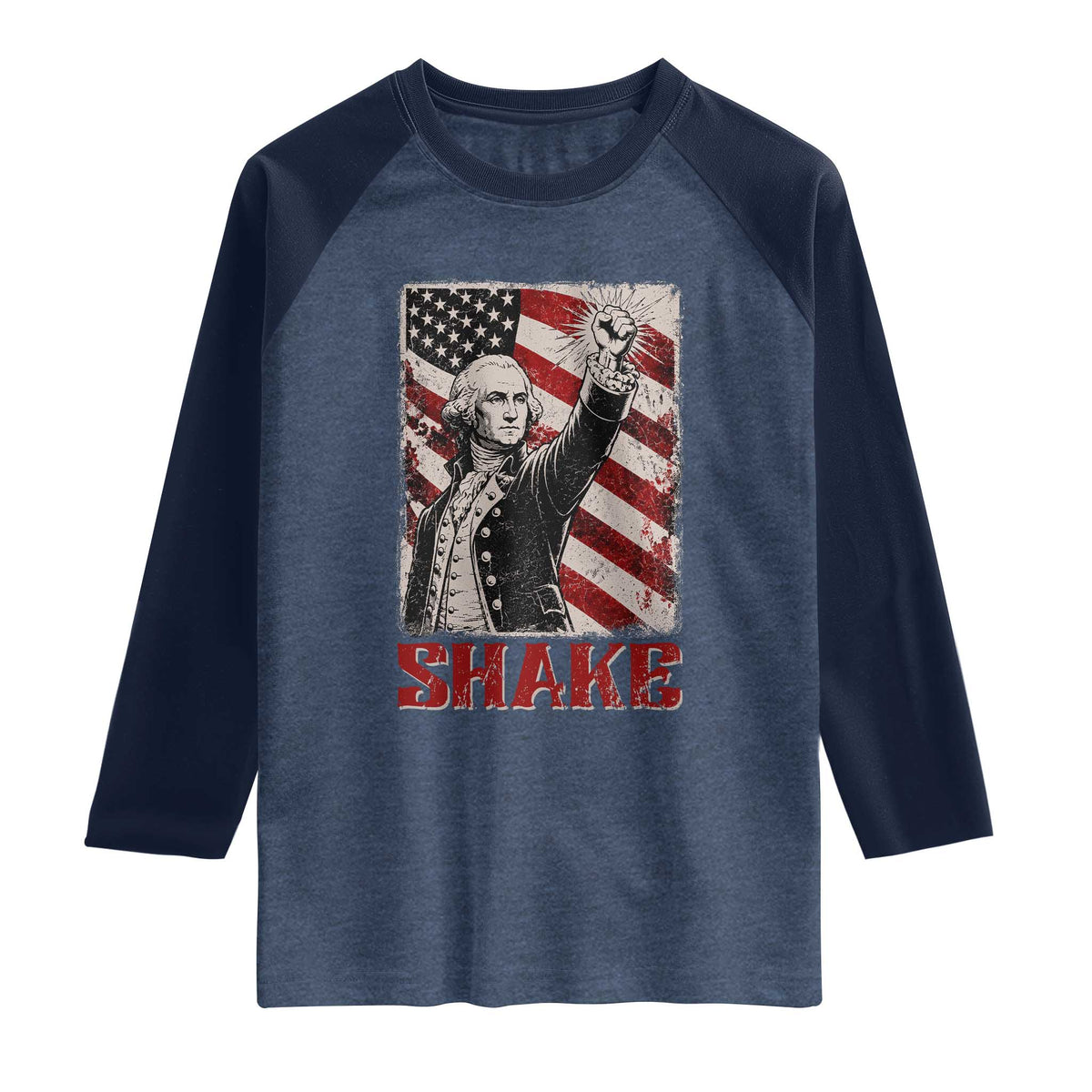 Shake And Bake George Washington 4th of July Couple Matching Raglan Shirt TS11 Heather Denim Navy Print Your Wear