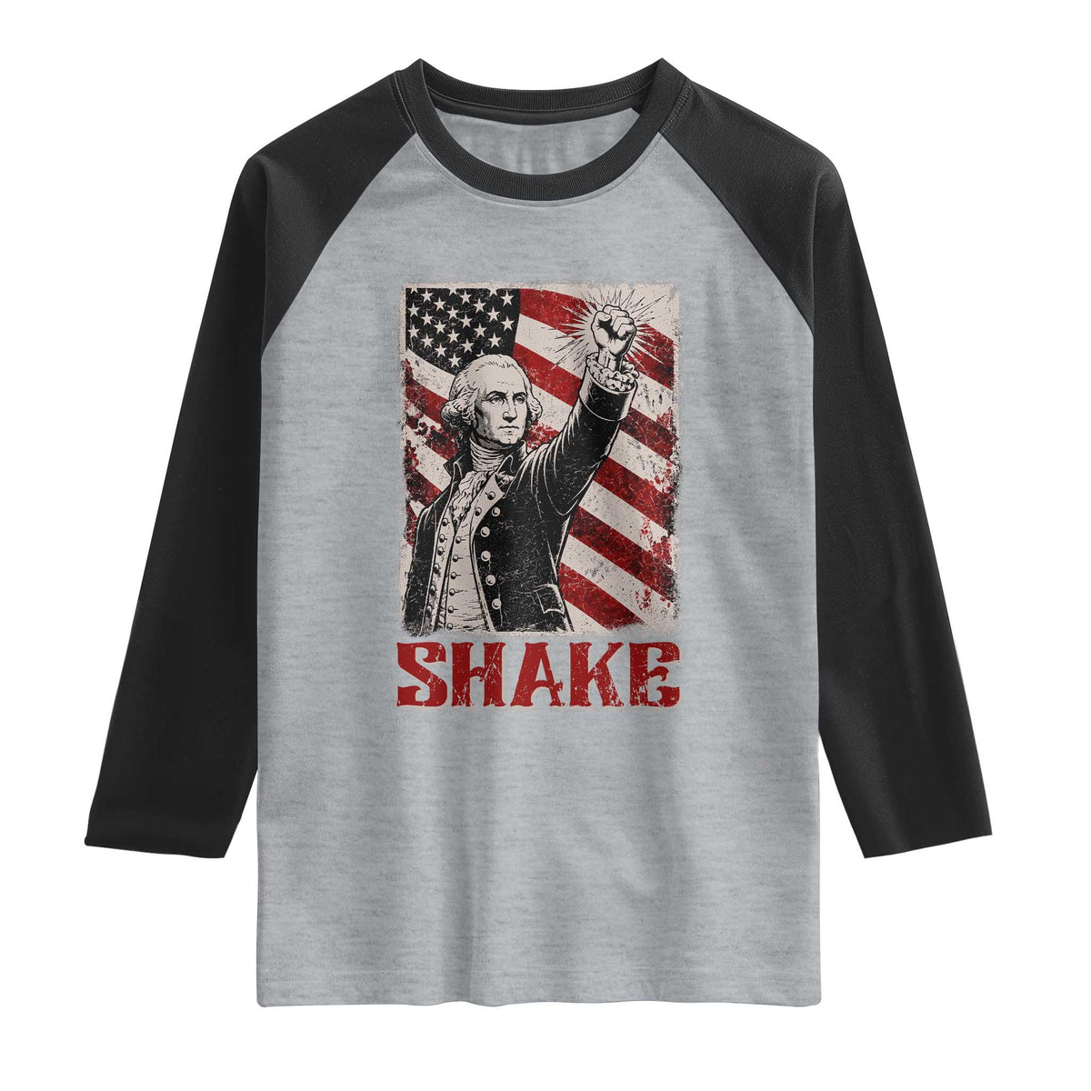Shake And Bake George Washington 4th of July Couple Matching Raglan Shirt TS11 Heather Gray Black Print Your Wear