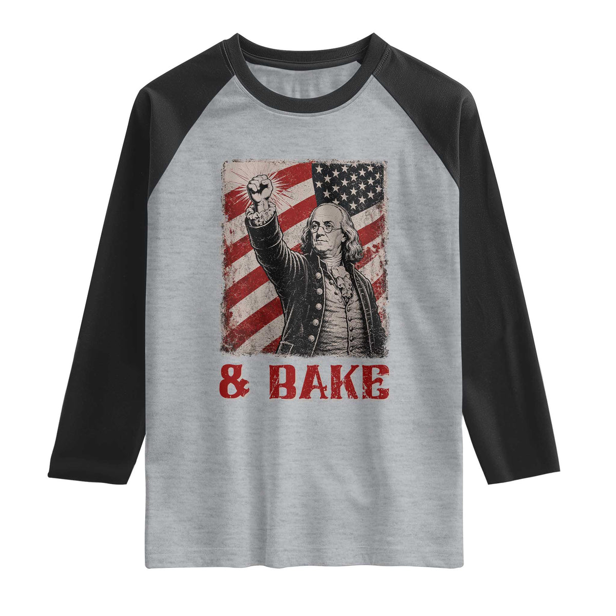Shake And Bake Benjamin Franklin 4th of July Couple Matching Raglan Shirt TS11 Heather Gray Black Print Your Wear