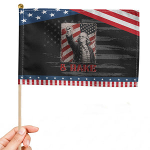 Shake And Bake Benjamin Franklin 4th of July Couple Matching Patriotic Handheld Flag TS11 Distressed 8.2" × 5.5" Black Blue Print Your Wear
