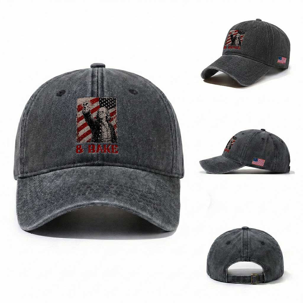 Shake And Bake Benjamin Franklin 4th of July Couple Matching Washed Cotton Baseball Cap TS11 Washed Cap Universal Fit Dark Gray Print Your Wear
