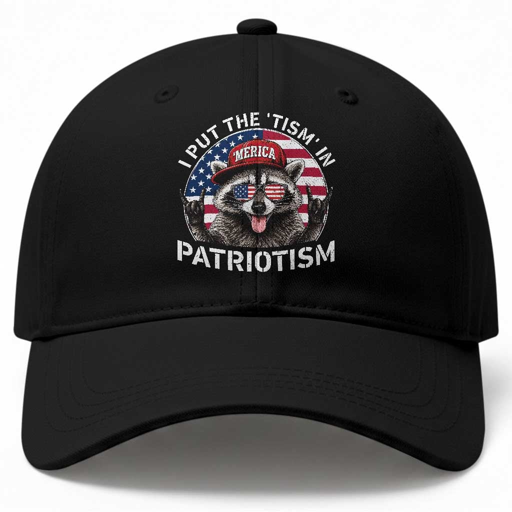 I Put The Tism In Patriotism Baseball Cap Patriotic Raccoon 4th of July TS11 Print Your Wear