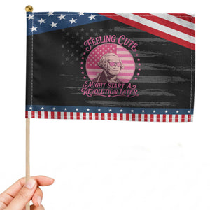 Feeling Cute Might Start A Revolution Later Patriotic Handheld Flag George Washington 4th of July TS11 Distressed 8.2" × 5.5" Black Blue Print Your Wear