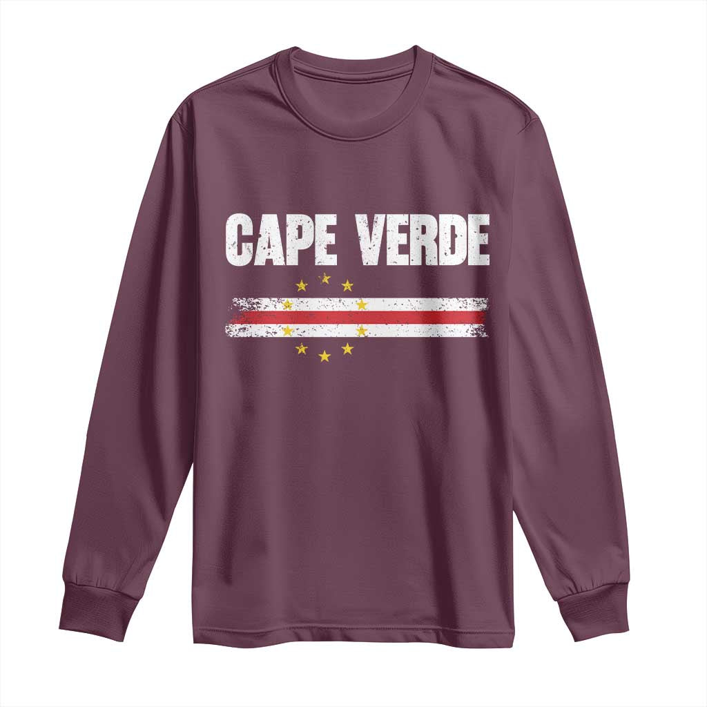Cape Verde Pride Vintage Cape Verdean Flag 10 Stars Long Sleeve Shirt TS11 Maroon Print Your Wear
