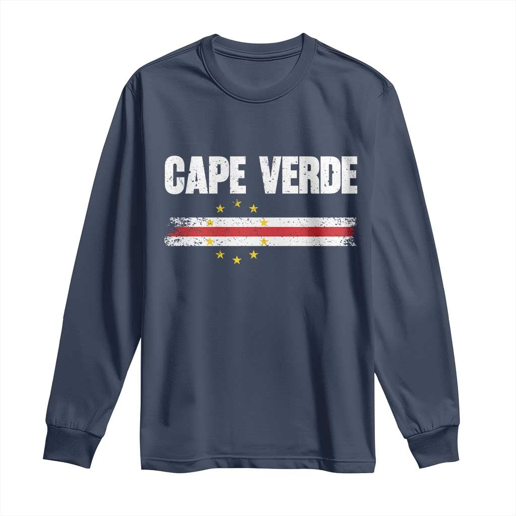 Cape Verde Pride Vintage Cape Verdean Flag 10 Stars Long Sleeve Shirt TS11 Navy Print Your Wear