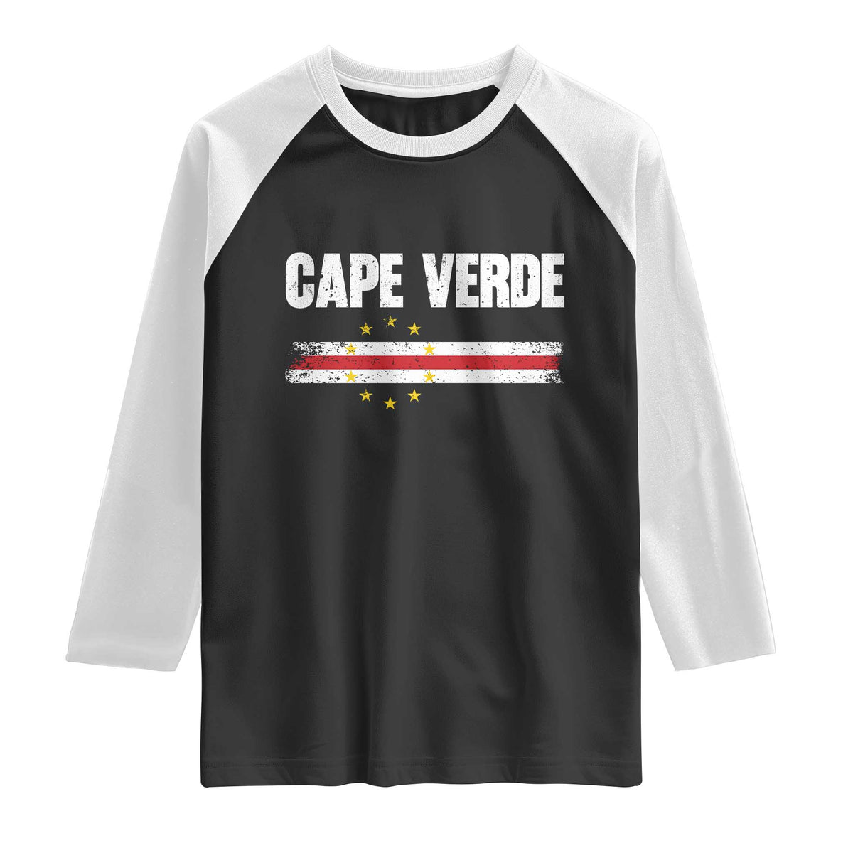 Cape Verde Pride Vintage Cape Verdean Flag 10 Stars Raglan Shirt TS11 Black White Print Your Wear