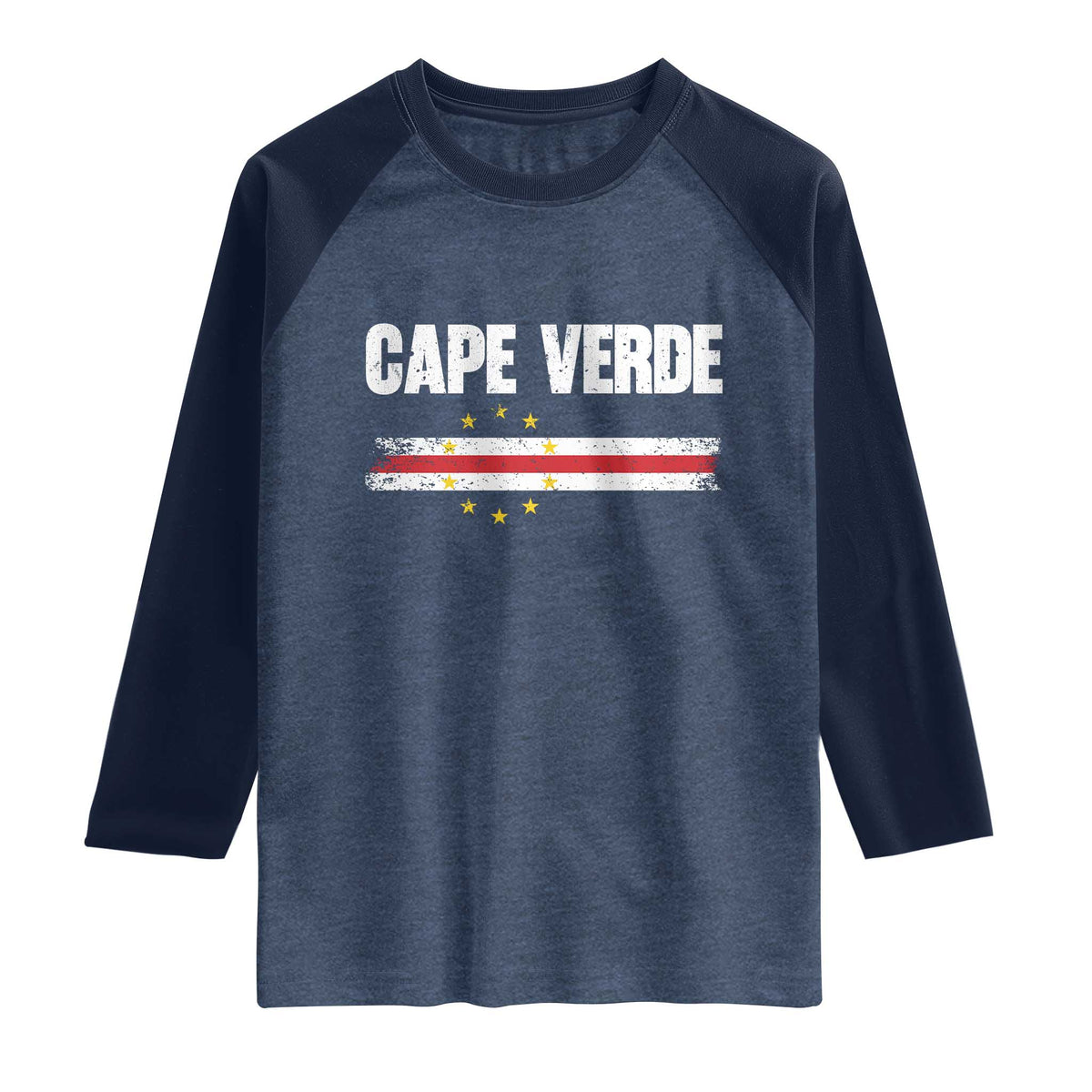 Cape Verde Pride Vintage Cape Verdean Flag 10 Stars Raglan Shirt TS11 Heather Denim Navy Print Your Wear