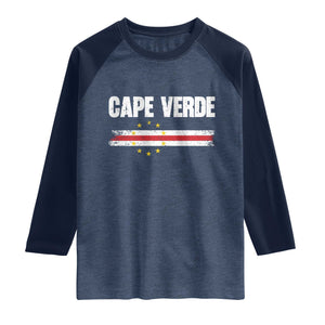 Cape Verde Pride Vintage Cape Verdean Flag 10 Stars Raglan Shirt TS11 Heather Denim Navy Print Your Wear