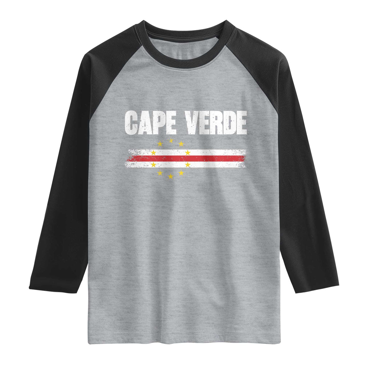 Cape Verde Pride Vintage Cape Verdean Flag 10 Stars Raglan Shirt TS11 Heather Gray Black Print Your Wear