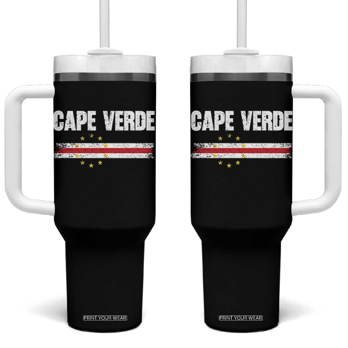 Cape Verde Pride Vintage Cape Verdean Flag 10 Stars Tumbler With Handle TS11 One Size: 40 oz Black Print Your Wear