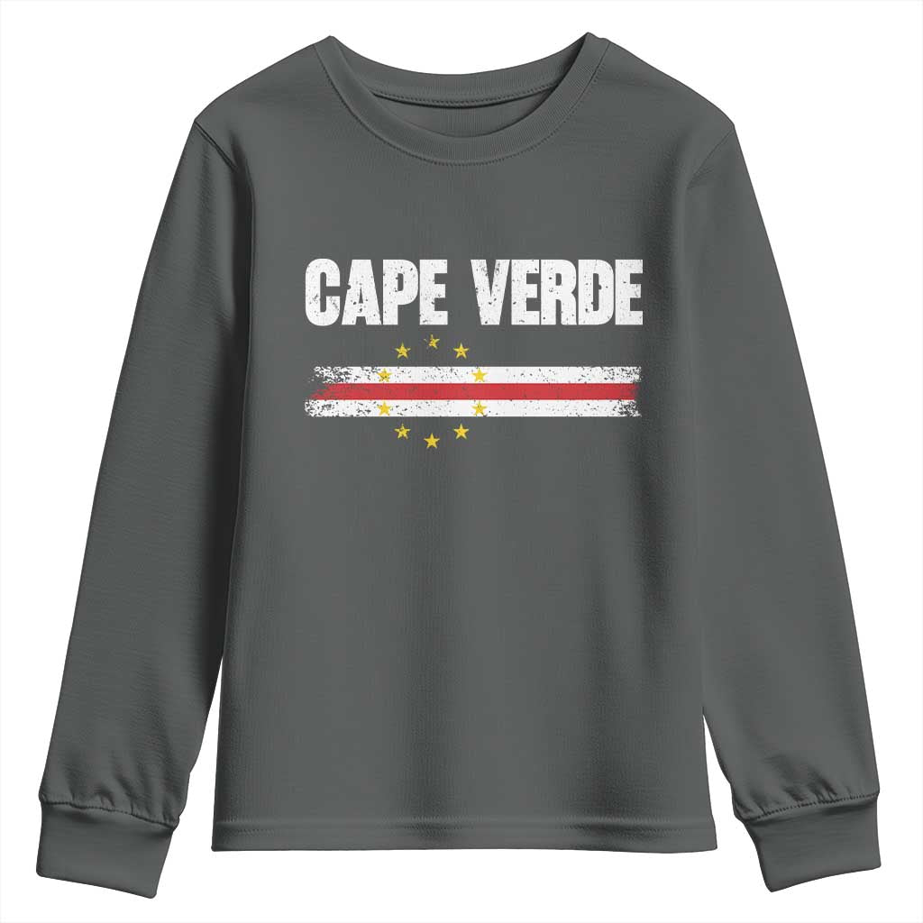 Cape Verde Pride Vintage Cape Verdean Flag 10 Stars Youth Sweatshirt TS11 Dark Heather Print Your Wear