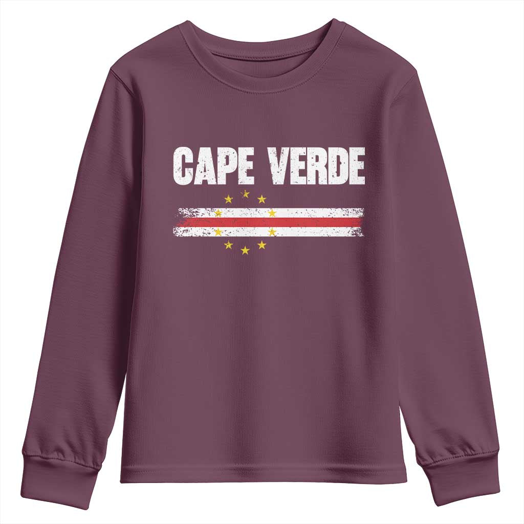 Cape Verde Pride Vintage Cape Verdean Flag 10 Stars Youth Sweatshirt TS11 Maroon Print Your Wear