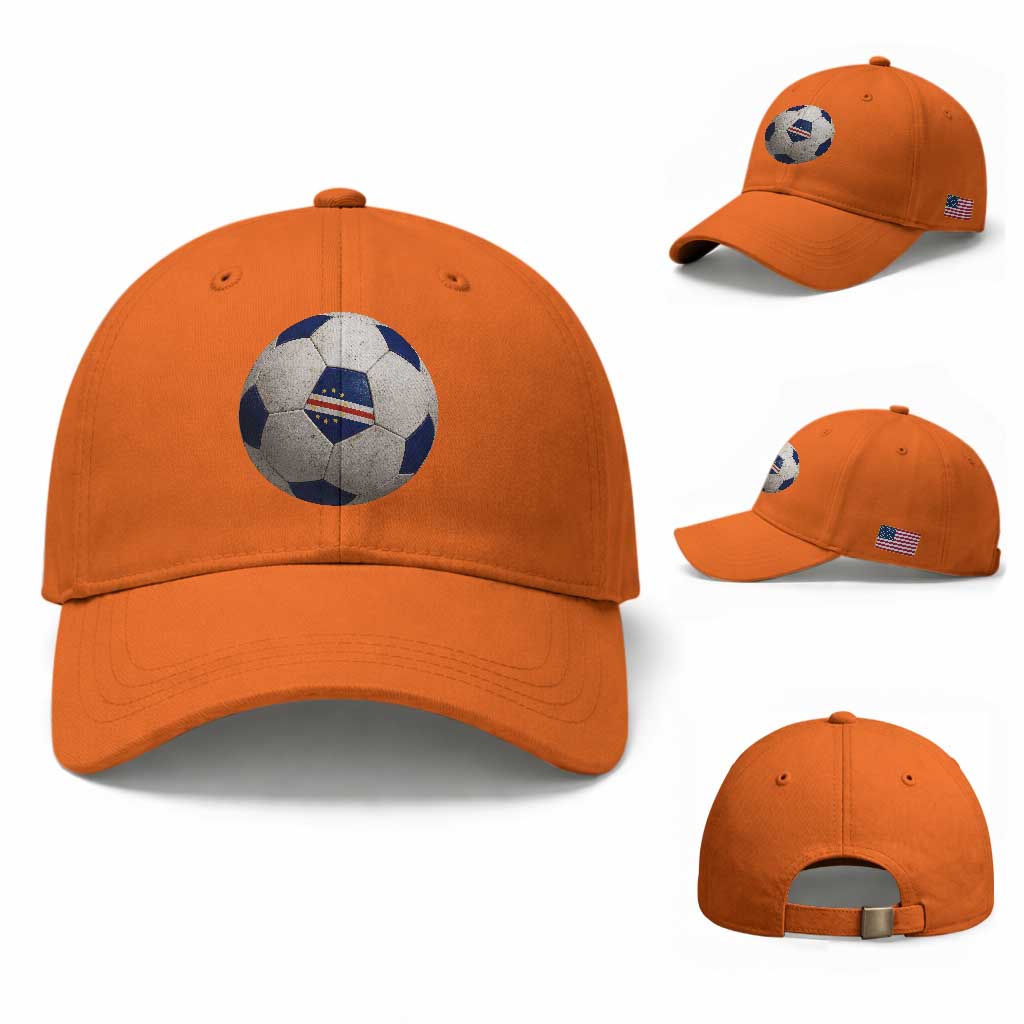 Cabo Verde Football Vintage Soccer Ball Graphic Baseball Cap TS11 Baseball Cap Universal Fit Orange Print Your Wear