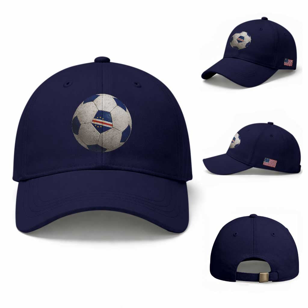 Cabo Verde Football Vintage Soccer Ball Graphic Baseball Cap TS11 Baseball Cap Universal Fit Dark Blue Print Your Wear