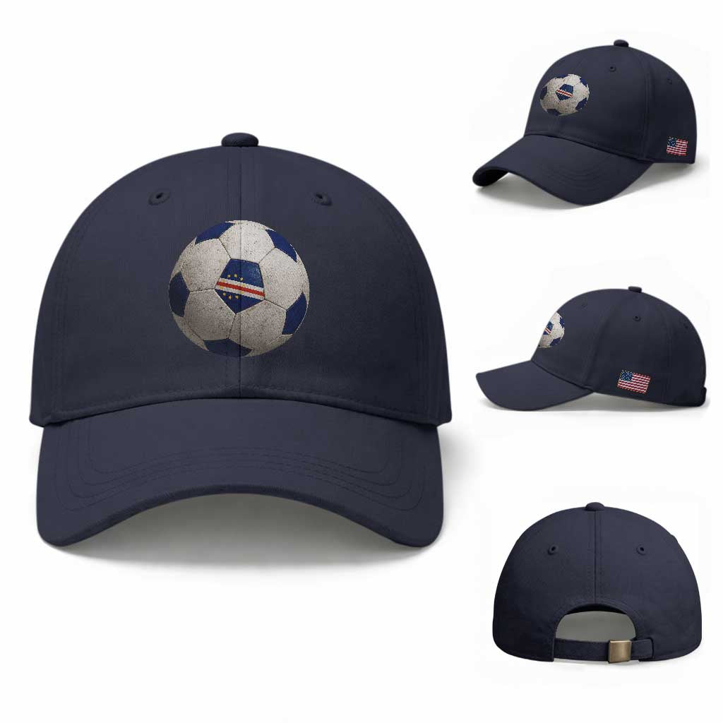 Cabo Verde Football Vintage Soccer Ball Graphic Baseball Cap TS11 Baseball Cap Universal Fit Navy Print Your Wear