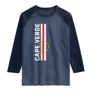 Cabo Verde Pride Vintage Jersey Cape Verdean Flag Raglan Shirt TS11 Heather Denim Navy Print Your Wear