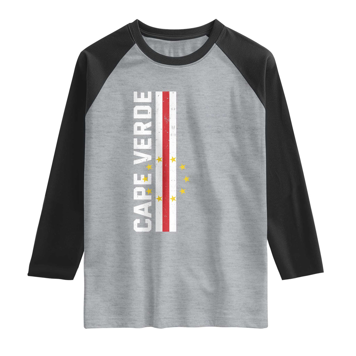 Cabo Verde Pride Vintage Jersey Cape Verdean Flag Raglan Shirt TS11 Heather Gray Black Print Your Wear
