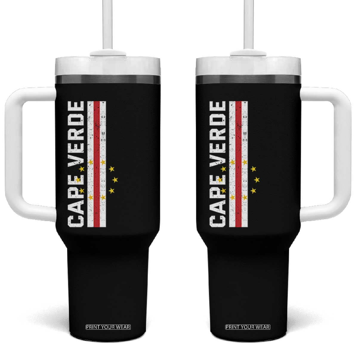 Cabo Verde Pride Vintage Jersey Cape Verdean Flag Tumbler With Handle TS11 One Size: 40 oz Black Print Your Wear