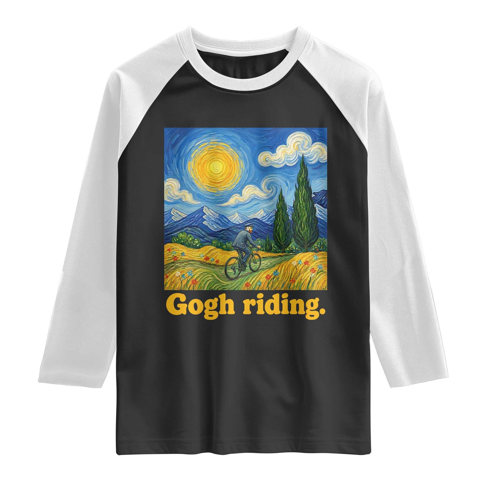 Gogh Riding Funny Cycling Van Gogh Art Bike Lover Raglan Shirt