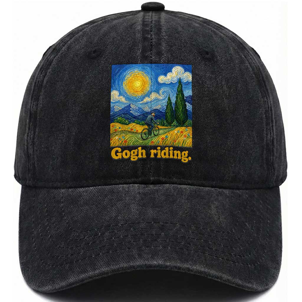 Gogh Riding Funny Cycling Van Gogh Art Bike Lover Washed Cotton Baseball Cap
