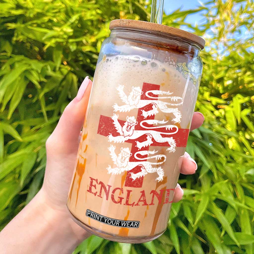 England Three Lions Symbol English Pride Souvenir Glass Can TS11 Black Print Your Wear