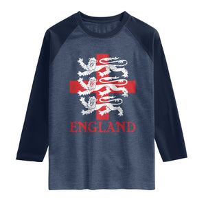 England Three Lions Symbol English Pride Souvenir Raglan Shirt TS11 Heather Denim Navy Print Your Wear