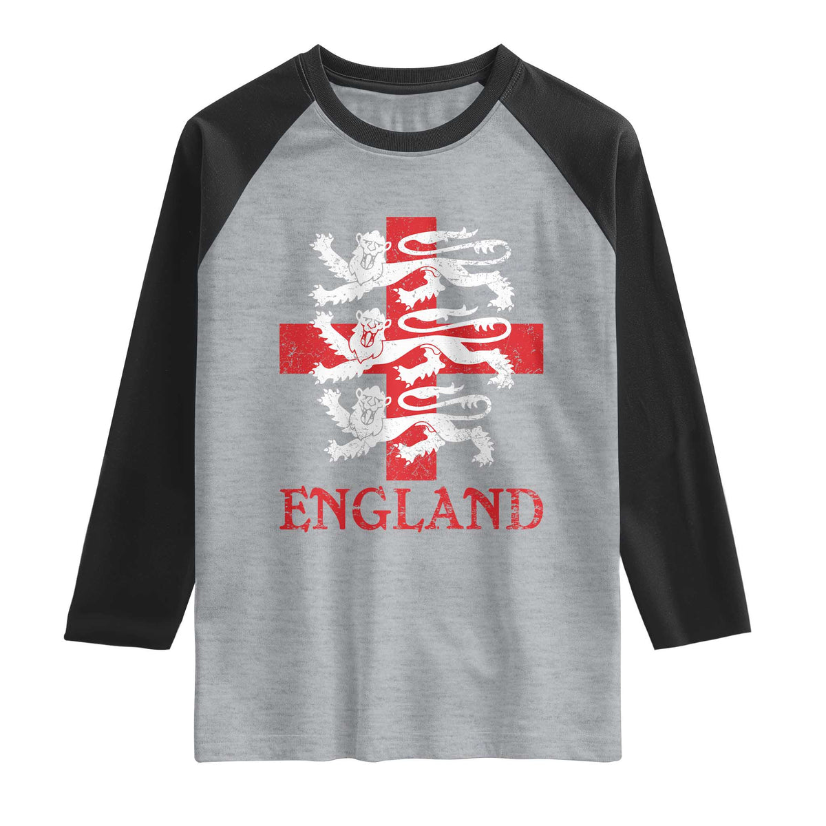 England Three Lions Symbol English Pride Souvenir Raglan Shirt TS11 Heather Gray Black Print Your Wear