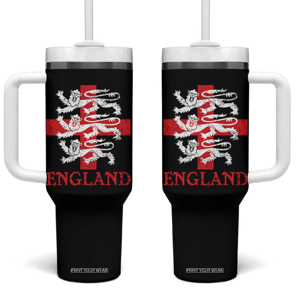 England Three Lions Symbol English Pride Souvenir Tumbler With Handle TS11 One Size: 40 oz Black Print Your Wear